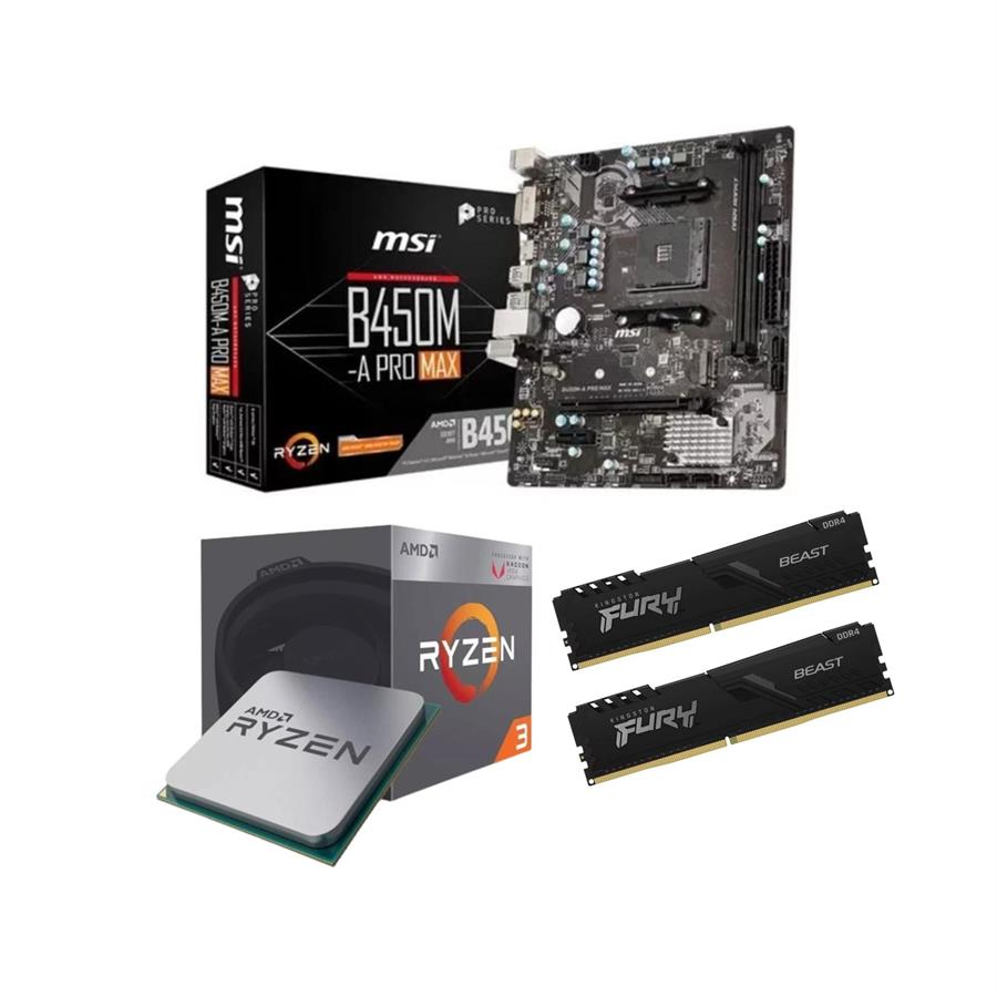 COMBO ACTUALIZACION - AMD Ryzen 3 3200G + Motherboard MSI B450M-A PRO MAX AM4 + 16 GB RAM 3200 MHz (2*8GB)